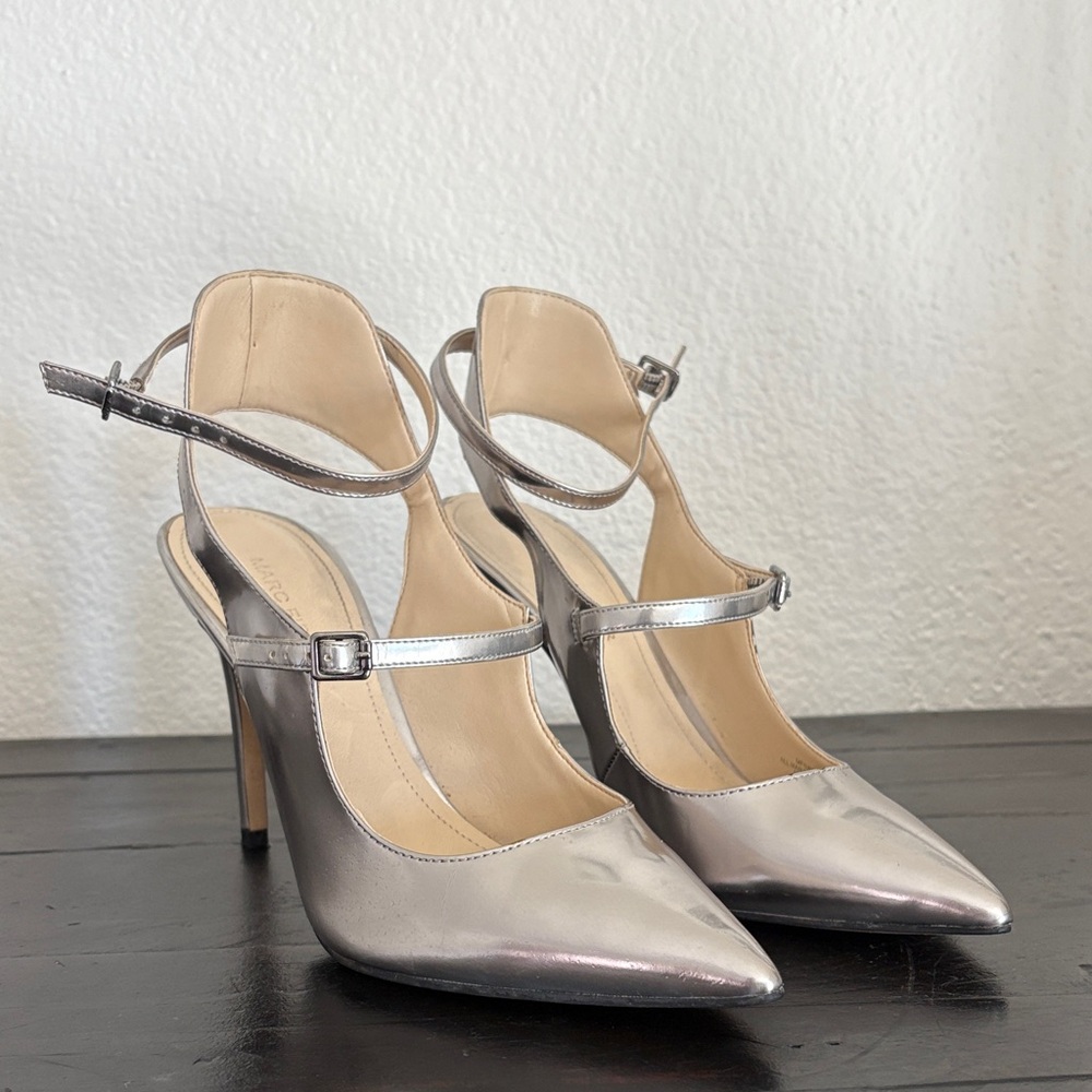 Silver Double Strappy Women's Heels